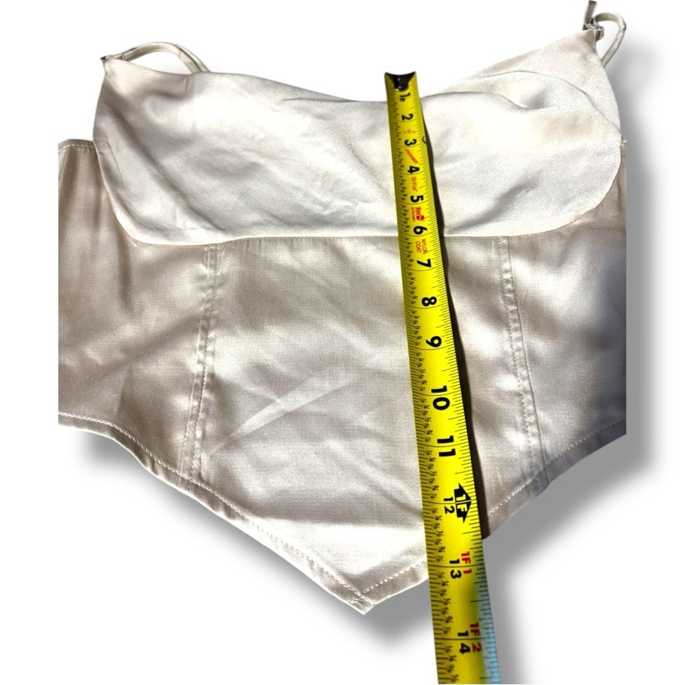 H&M Chic Ivory Satin Skinny Strap Cowl Neck Women's Cropped Camisole Top - Picture 8 of 16